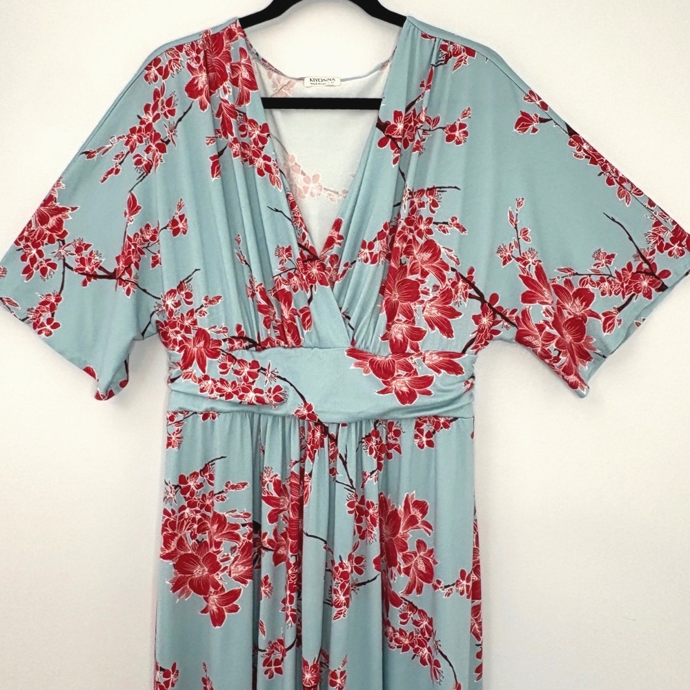 Kiyonna Cherry Blossom Floral Maxi Dress Womens 1x Kimono Sleeve - Picture 3 of 10